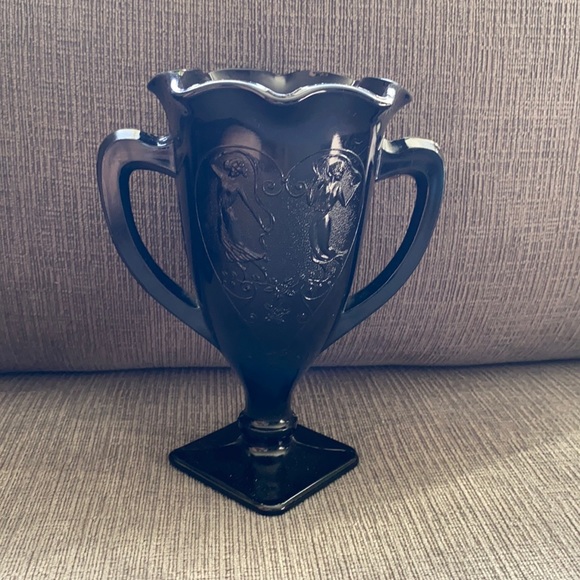 L.E. Smith Black Amethyst dancing women glass vase